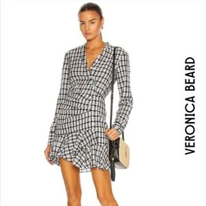 {Veronica Beard} Sherry Crinkled Plaid Dress - Off White/Navy Size Small